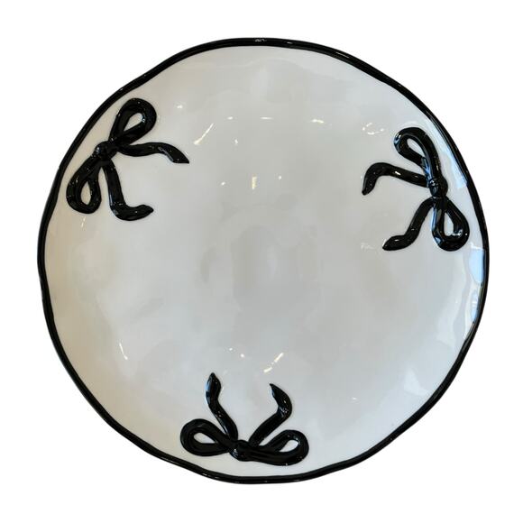 Hand Painted Coquette Black Bow Dinner Plates 10.25in White Ceramic Set of 4 NEW - Picture 9 of 10
